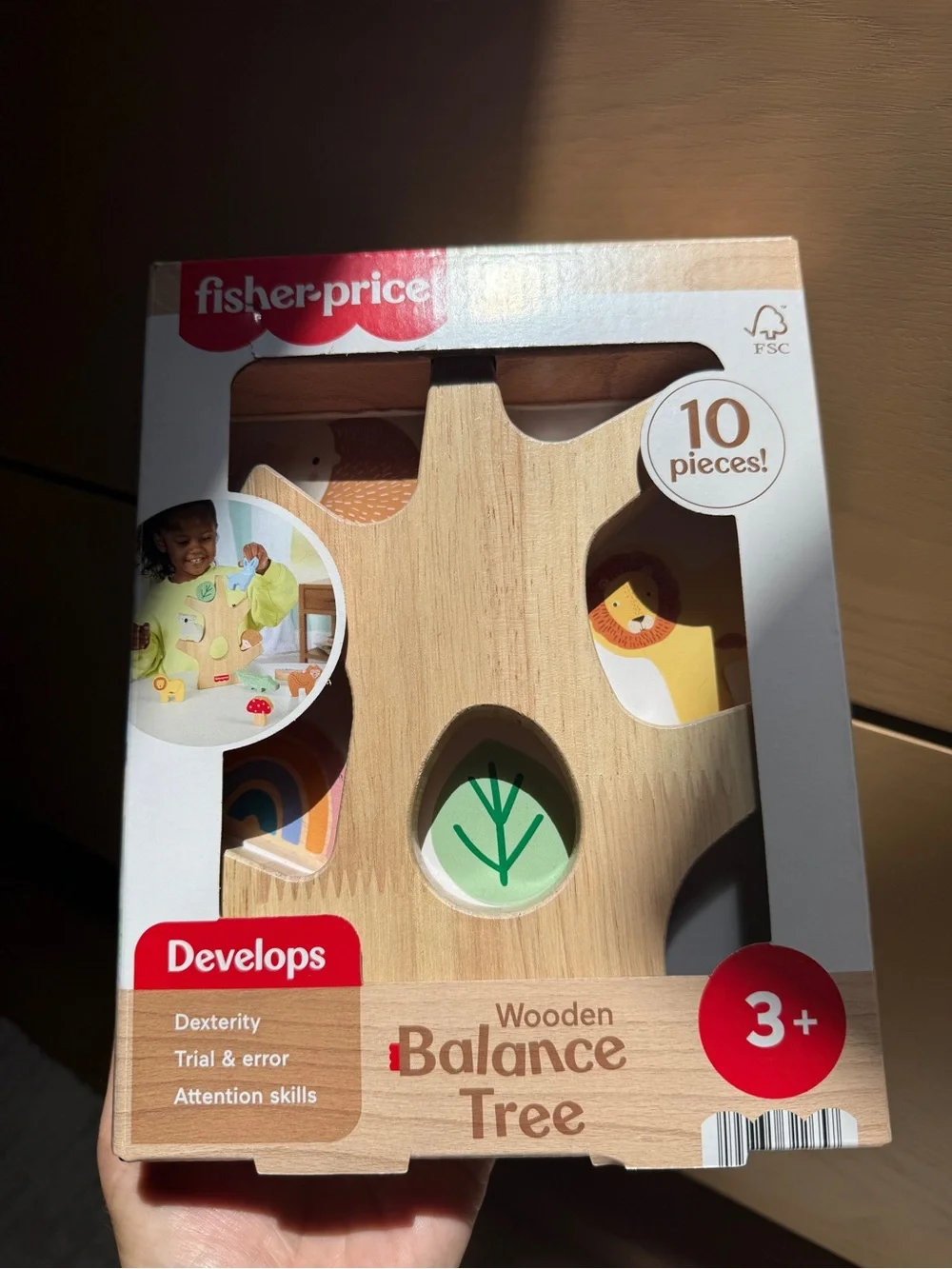 Fisher-Price Wooden Balance Tree Toy with Green and Yellow Accents